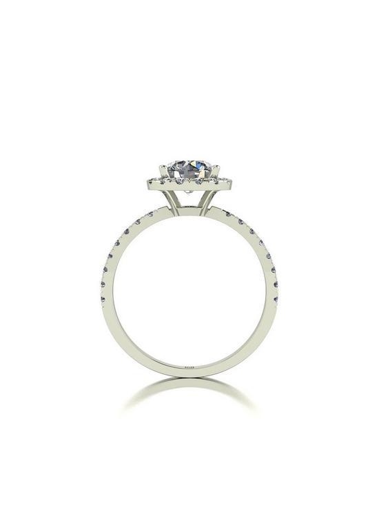 stillFront image of moissanite-9ct-white-gold-140ct-equivalent-total-cushion-centre-halo-ring