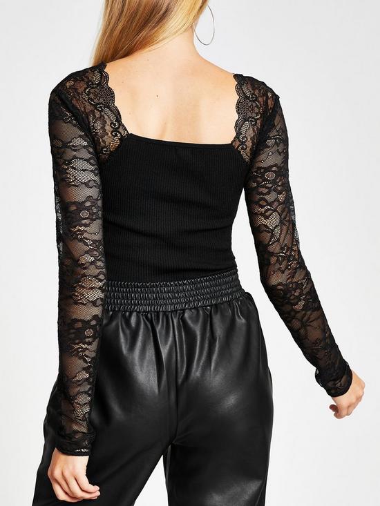 stillFront image of river-island-lace-sleeve-knitted-top-black