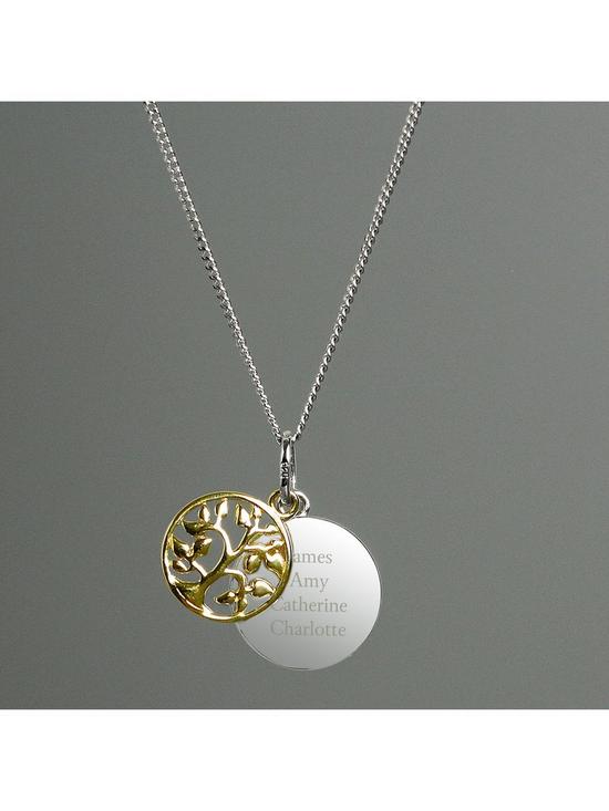 back image of the-love-silver-collection-personalised-family-tree-sterling-silver-and-9ct-gold-plated-pendant-necklace