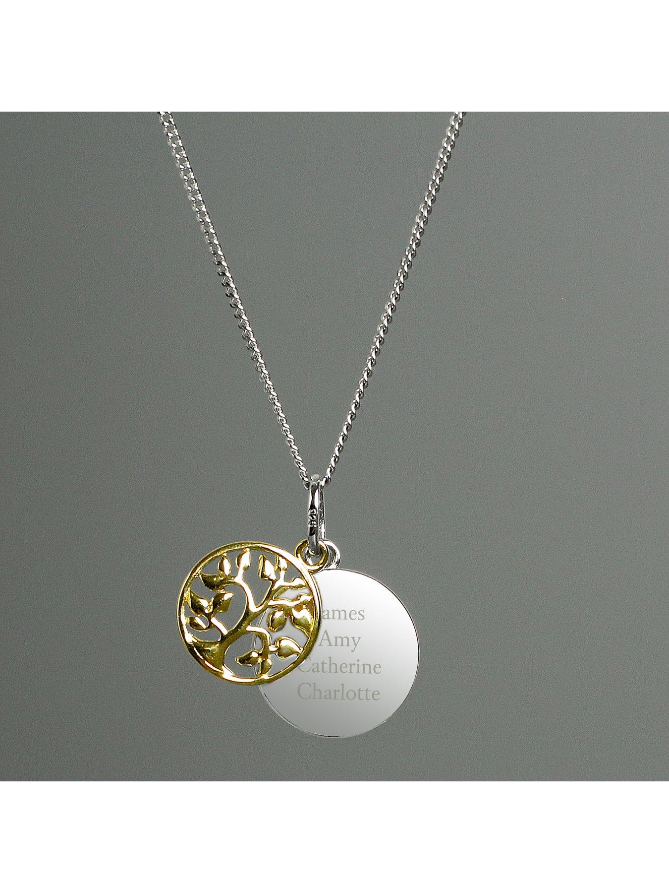 The Love Silver Collection Personalised Family Tree Sterling Silver and 9ct Gold Plated Pendant Necklace littlewoods