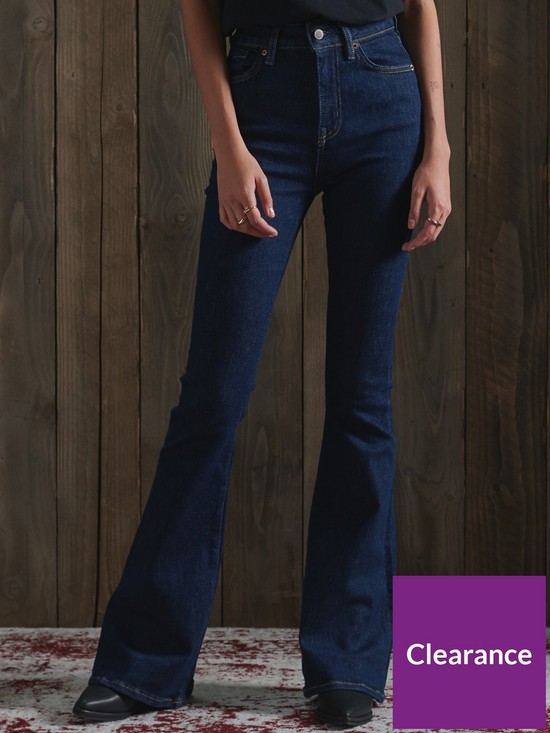 front image of superdry-high-rise-skinny-flare-jeans-dark-blue
