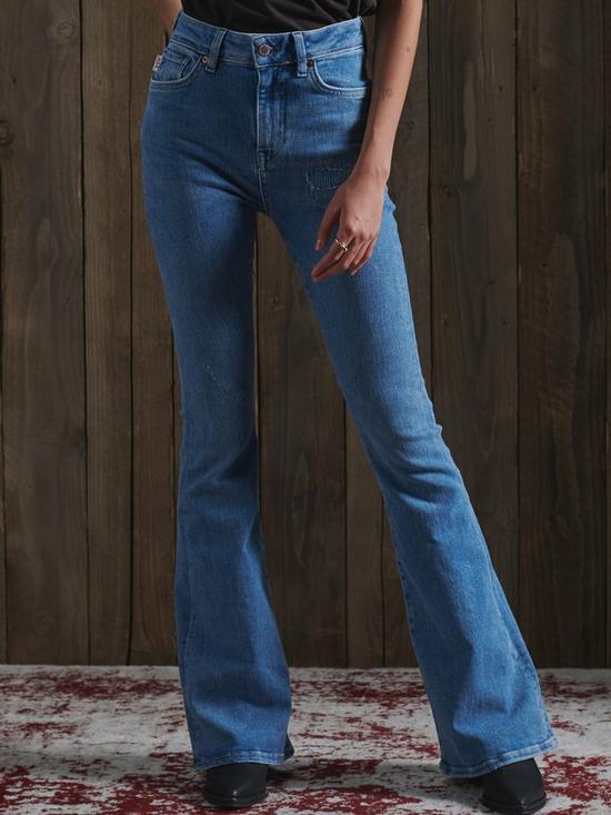 front image of superdry-high-rise-skinny-flare-jeans-light-blue