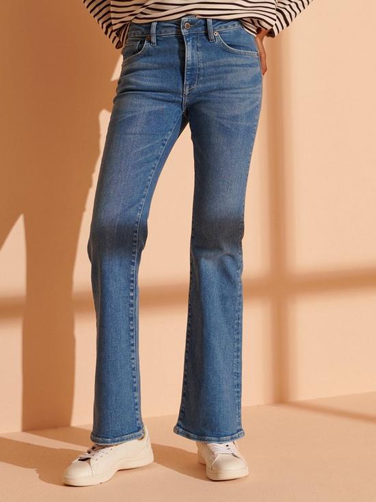 front image of superdry-mid-rise-slim-flare-jeans-blue