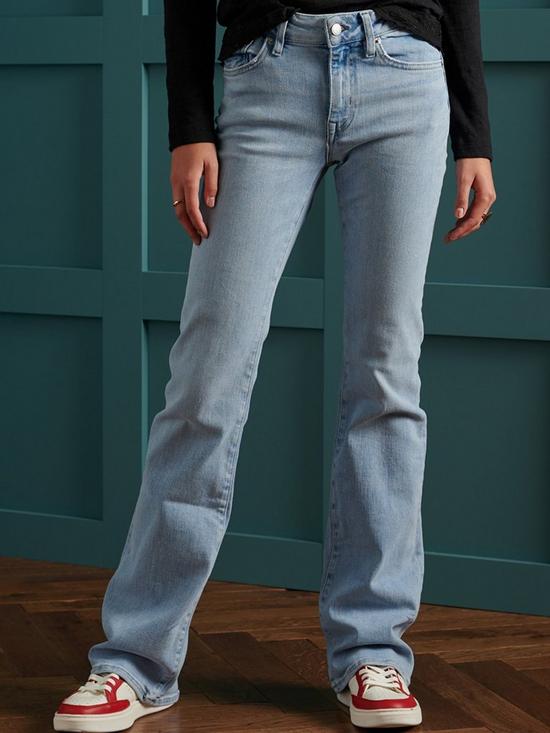 front image of superdry-mid-rise-slim-flare-jeans-denim