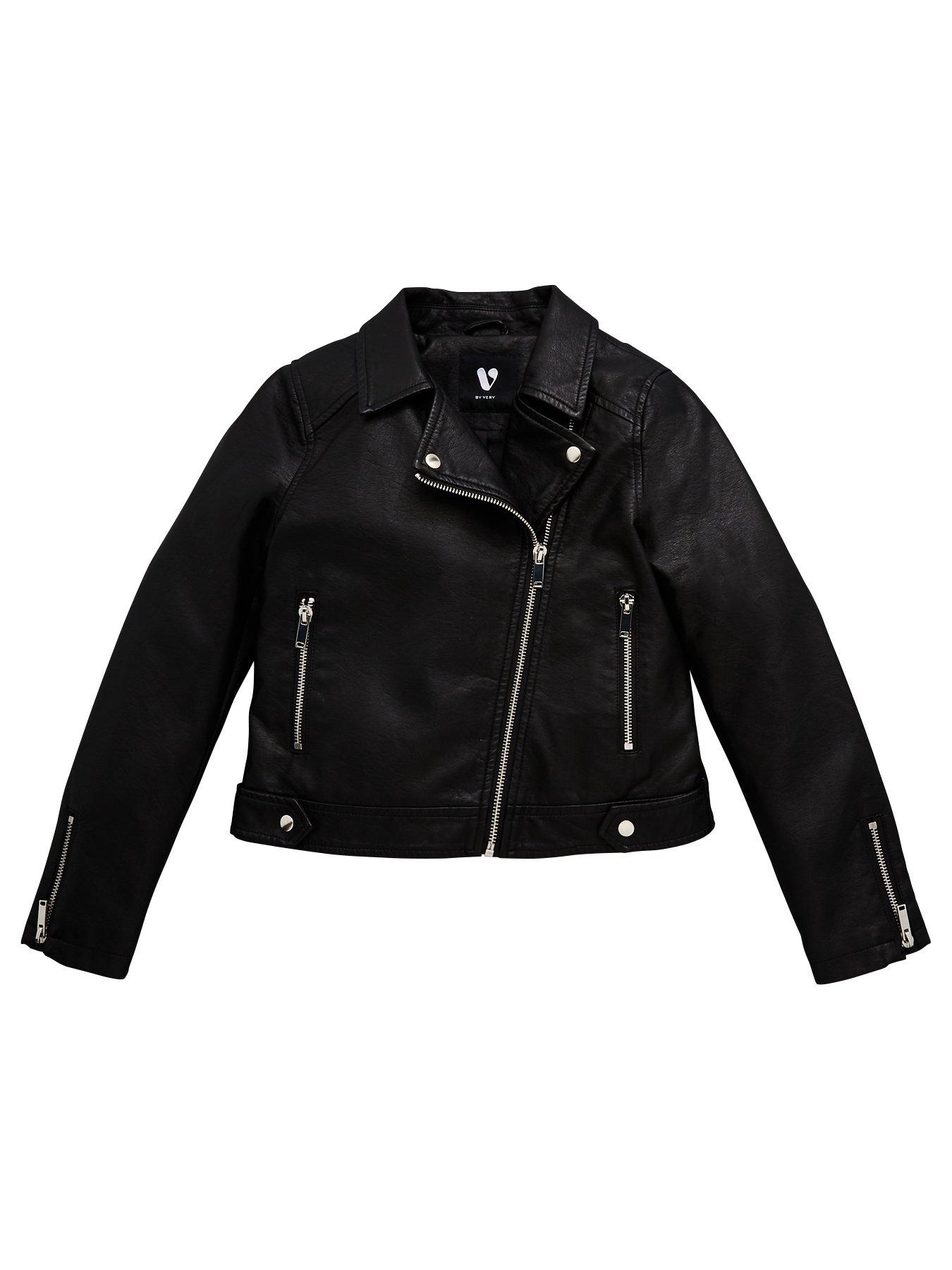 Image 1 of 3 of V by Very Girls PU Biker Jacket&nbsp;- Black