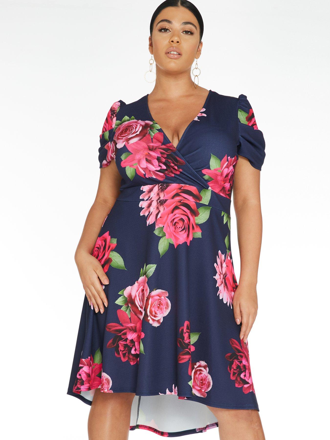 quiz curve floral wrap dress