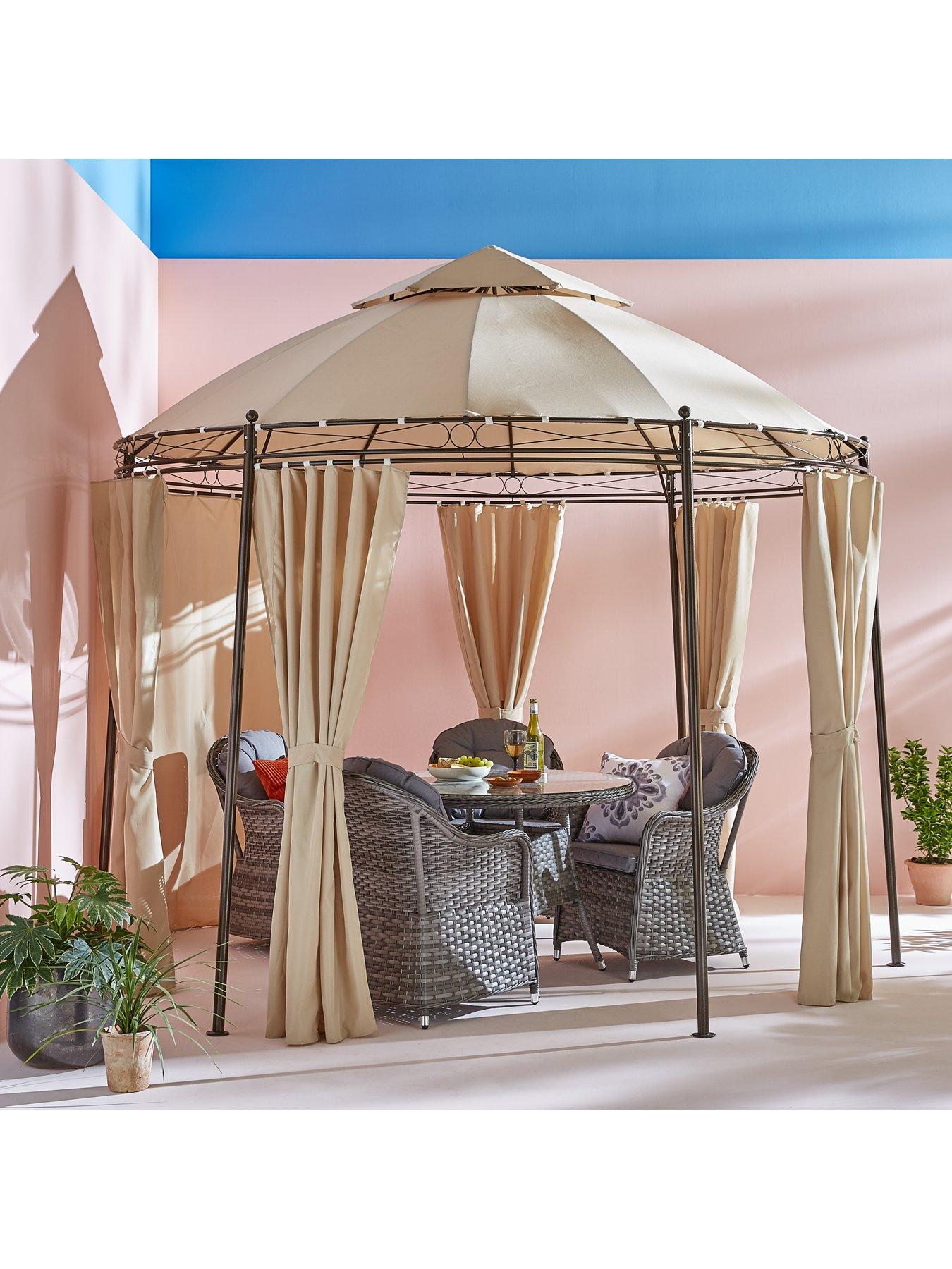 The Very Collection 3m Round Steel Showerproof Gazebo With Sides - Sturdy Steel Frame