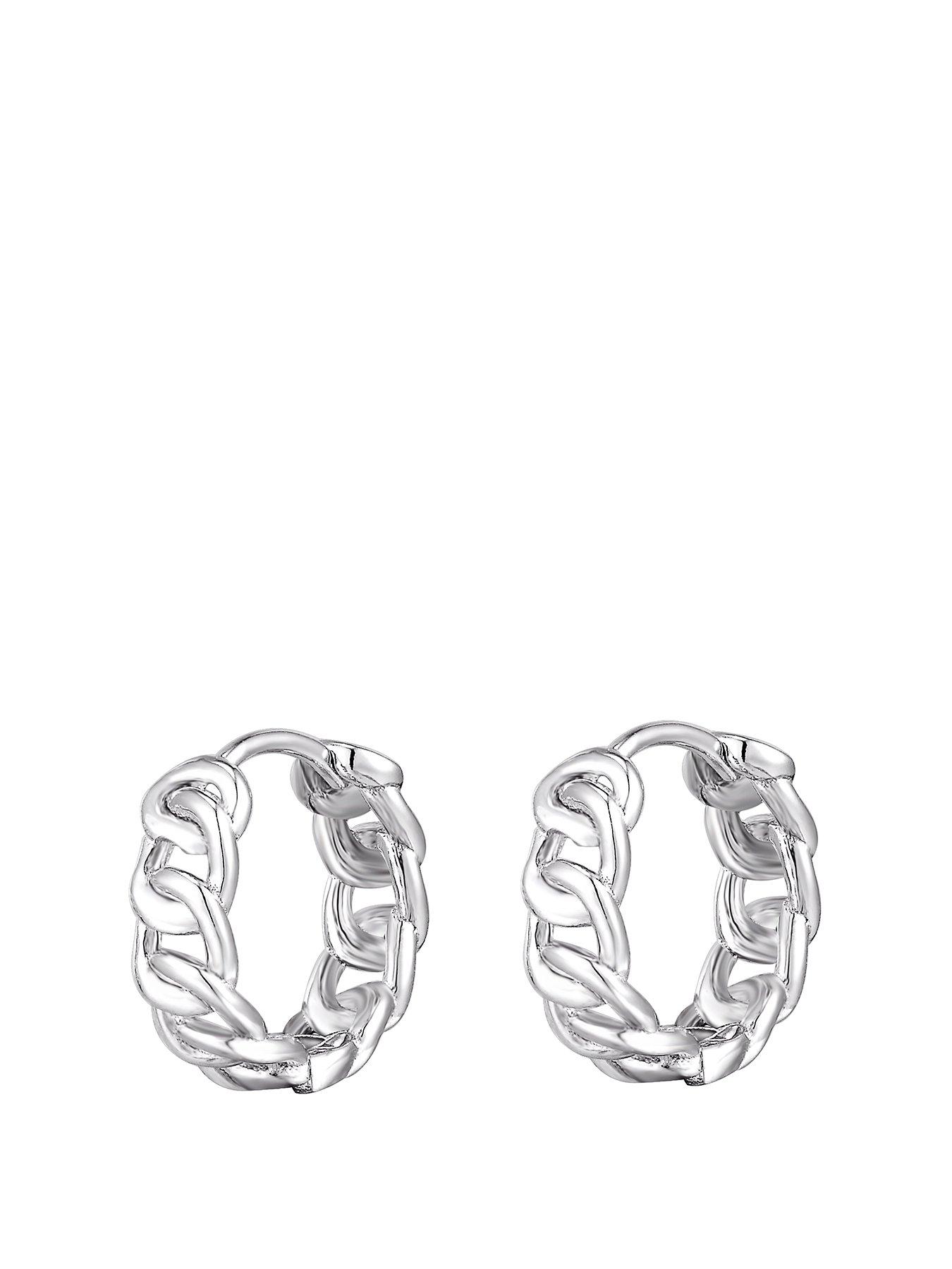  image of the-love-collection-sterling-silver-interlinking-chain-style-huggie-hoop-earrings