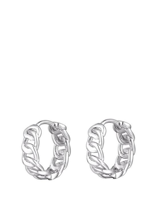 front image of the-love-silver-collection-sterling-silver-interlinking-chain-style-huggie-hoop-earrings