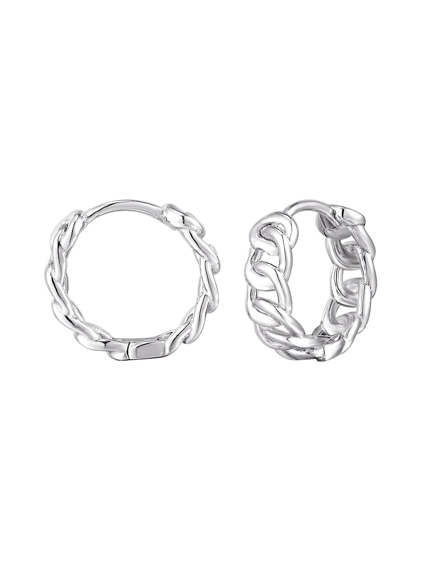  image of the-love-collection-sterling-silver-interlinking-chain-style-huggie-hoop-earrings