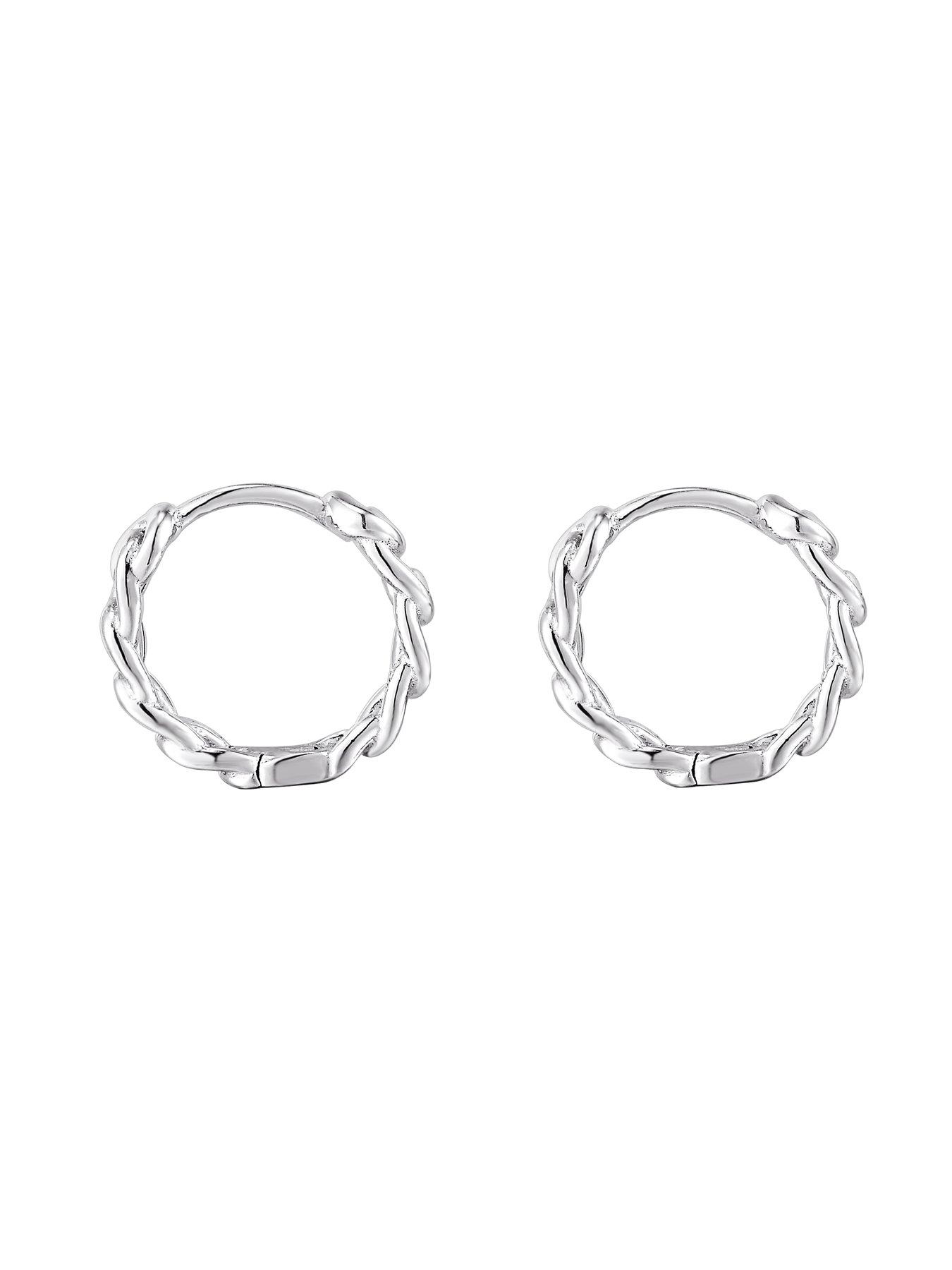  image of the-love-collection-sterling-silver-interlinking-chain-style-huggie-hoop-earrings