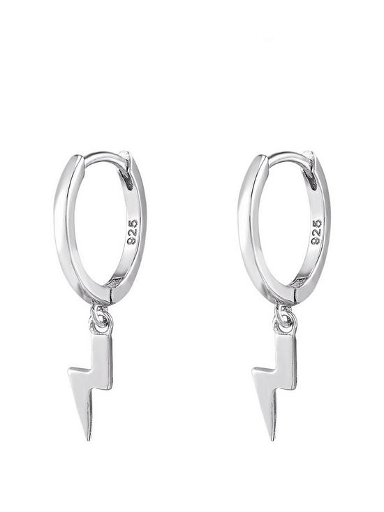 front image of the-love-silver-collection-sterling-silver-lightning-bolt-huggie-earrings