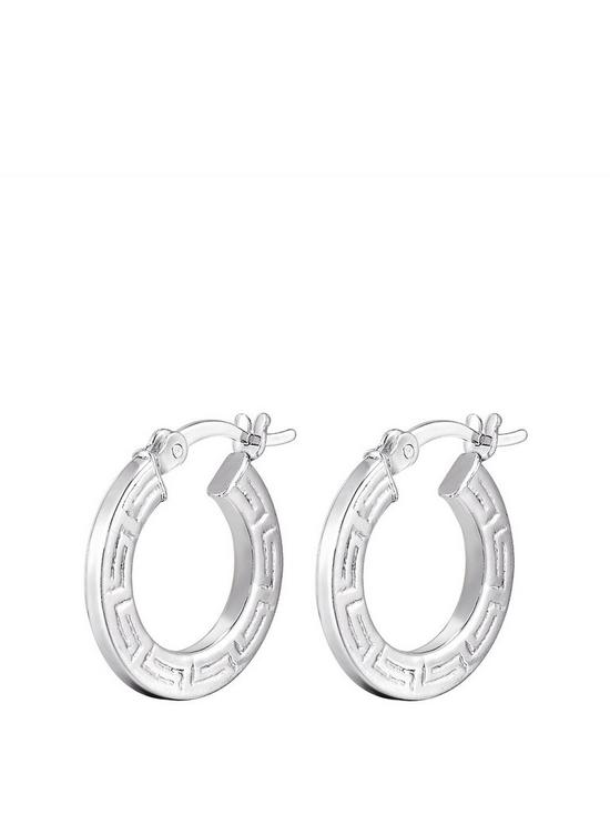 front image of the-love-silver-collection-sterling-silver-greek-print-hoop-earrings