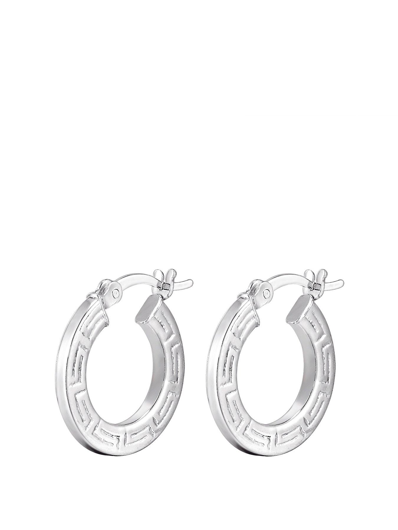 undefined Sterling Silver Greek Print Hoop Earrings