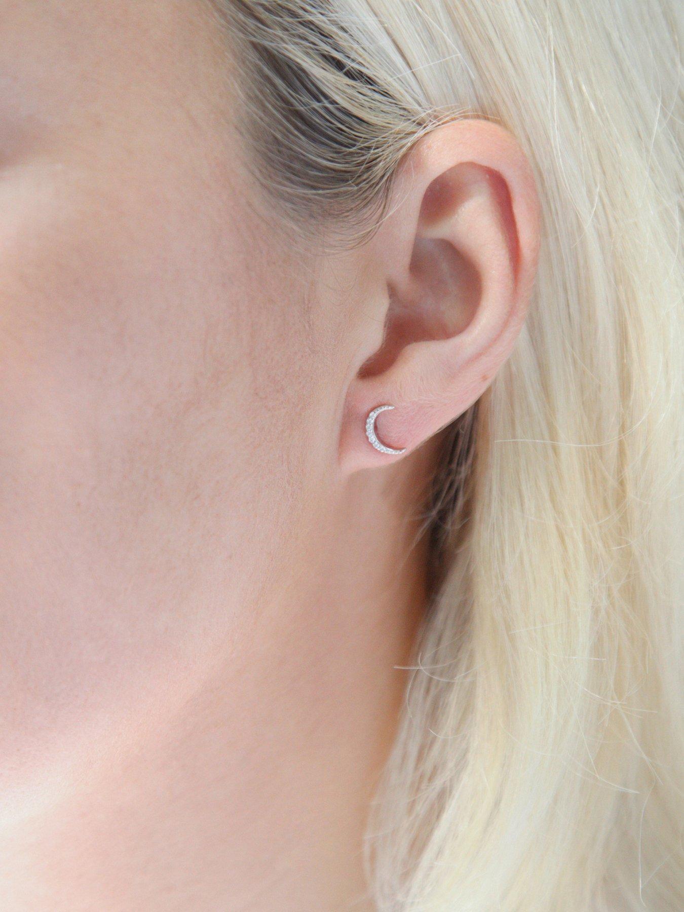 Image 2 of 5 of The Love Collection Sterling Silver Cubic Zirconia Moon Stud Earrings