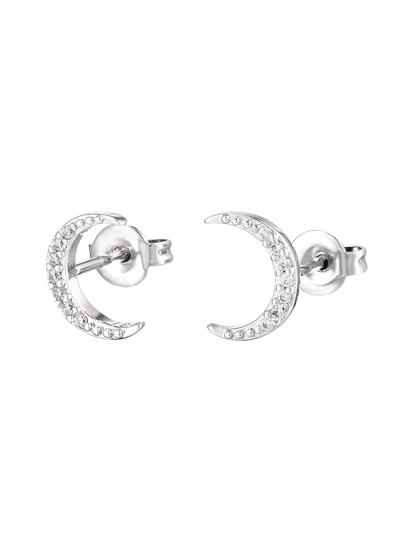 Image 4 of 5 of The Love Collection Sterling Silver Cubic Zirconia Moon Stud Earrings