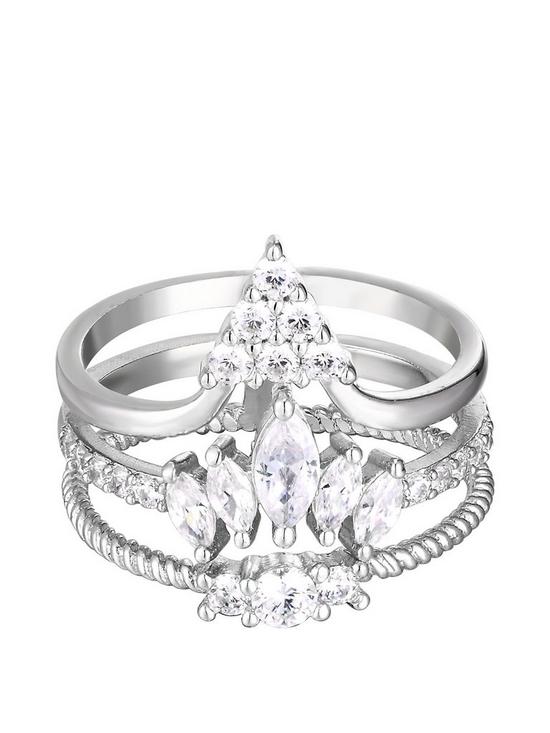 stillFront image of the-love-silver-collection-sterling-silver-cubic-zirconia-crown-shape-triple-stack-cocktail-ring