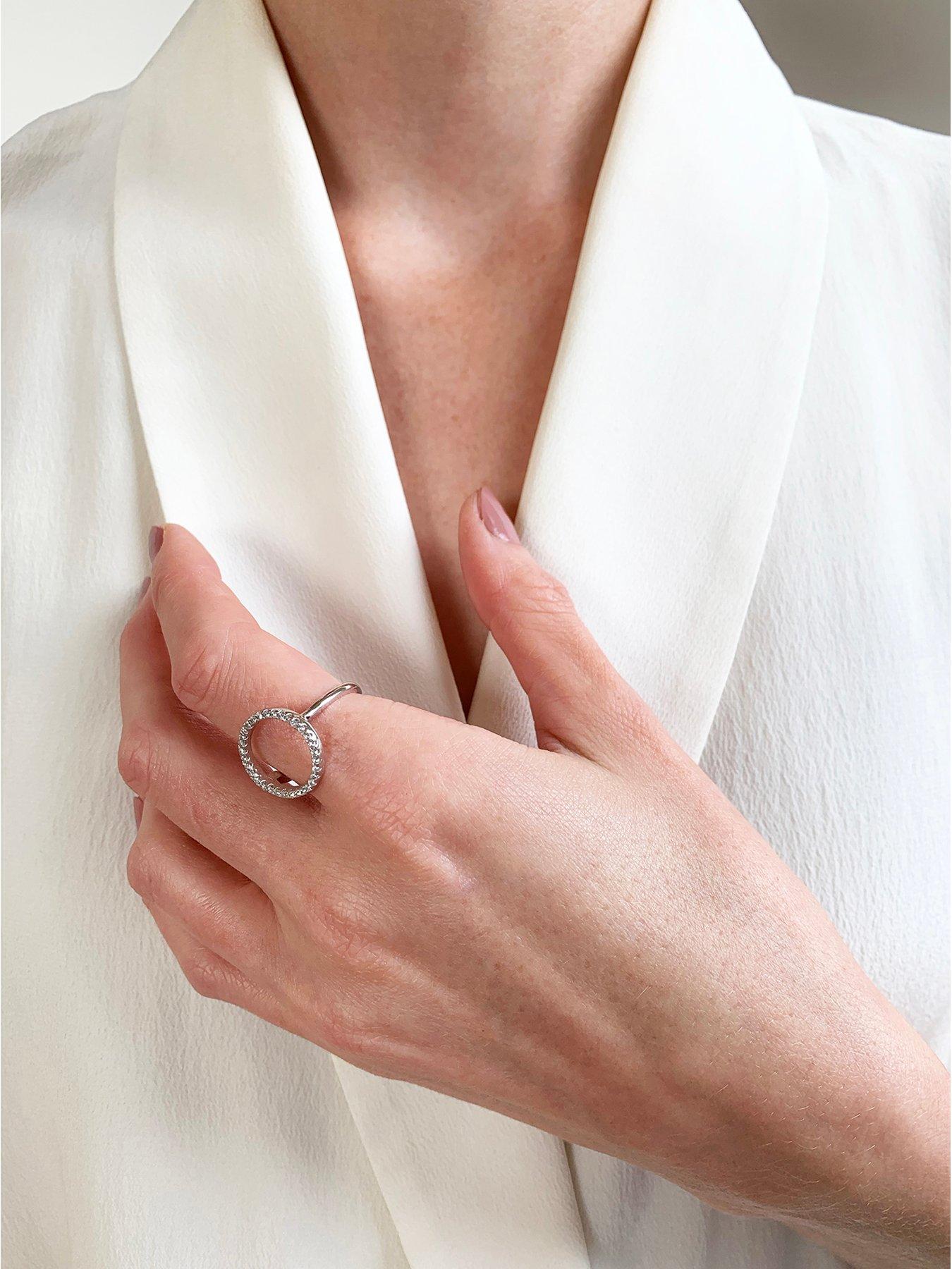  image of the-love-collection-sterling-silver-open-circle-cubic-zirconia-ring