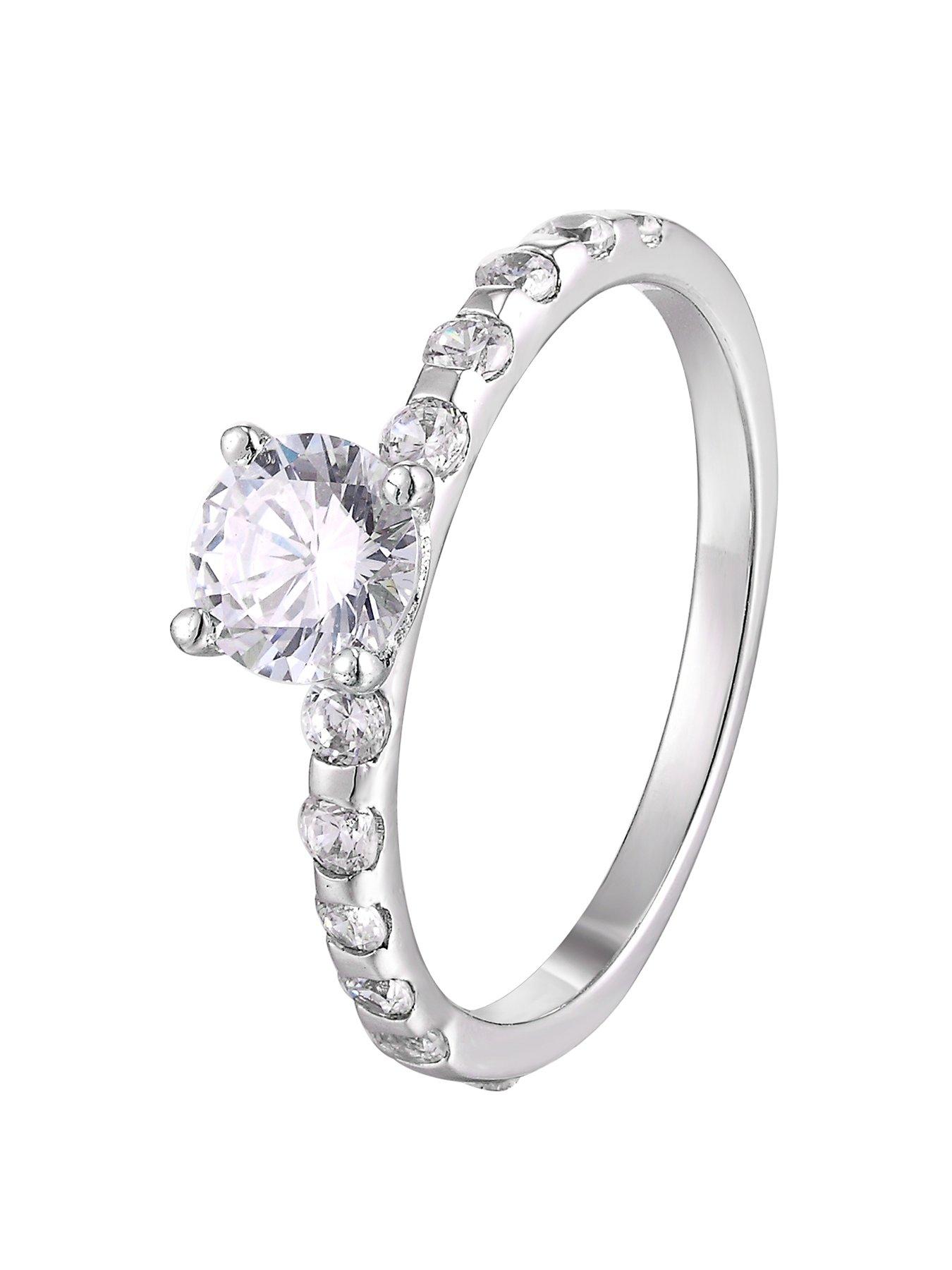undefined Sterling Silver Cubic Zirconia Solitaire Ring with Set Shoulders