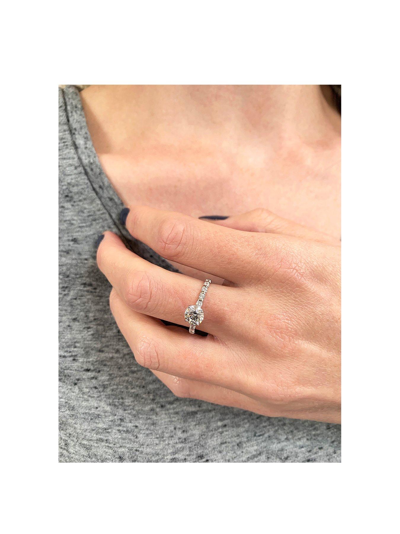 Image 3 of 6 of The Love Collection Sterling Silver Cubic Zirconia Solitaire Ring with Set Shoulders