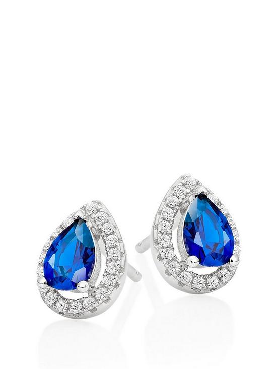 front image of beaverbrooks-silver-blue-cubic-zirconia-pear-halo-earrings