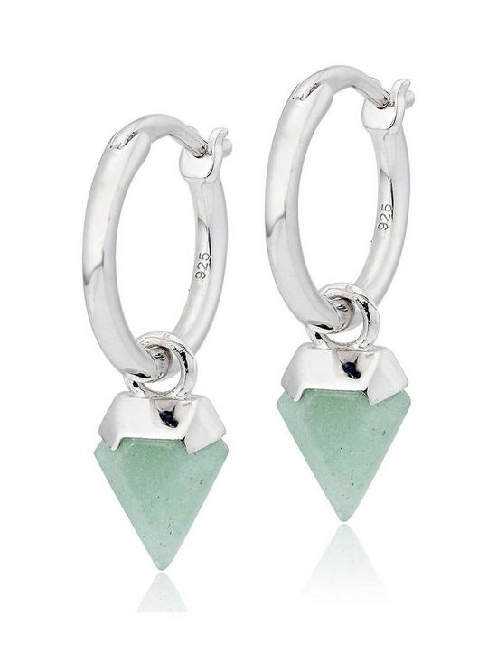 front image of beaverbrooks-silver-aventurine-charm-hoop-earrings