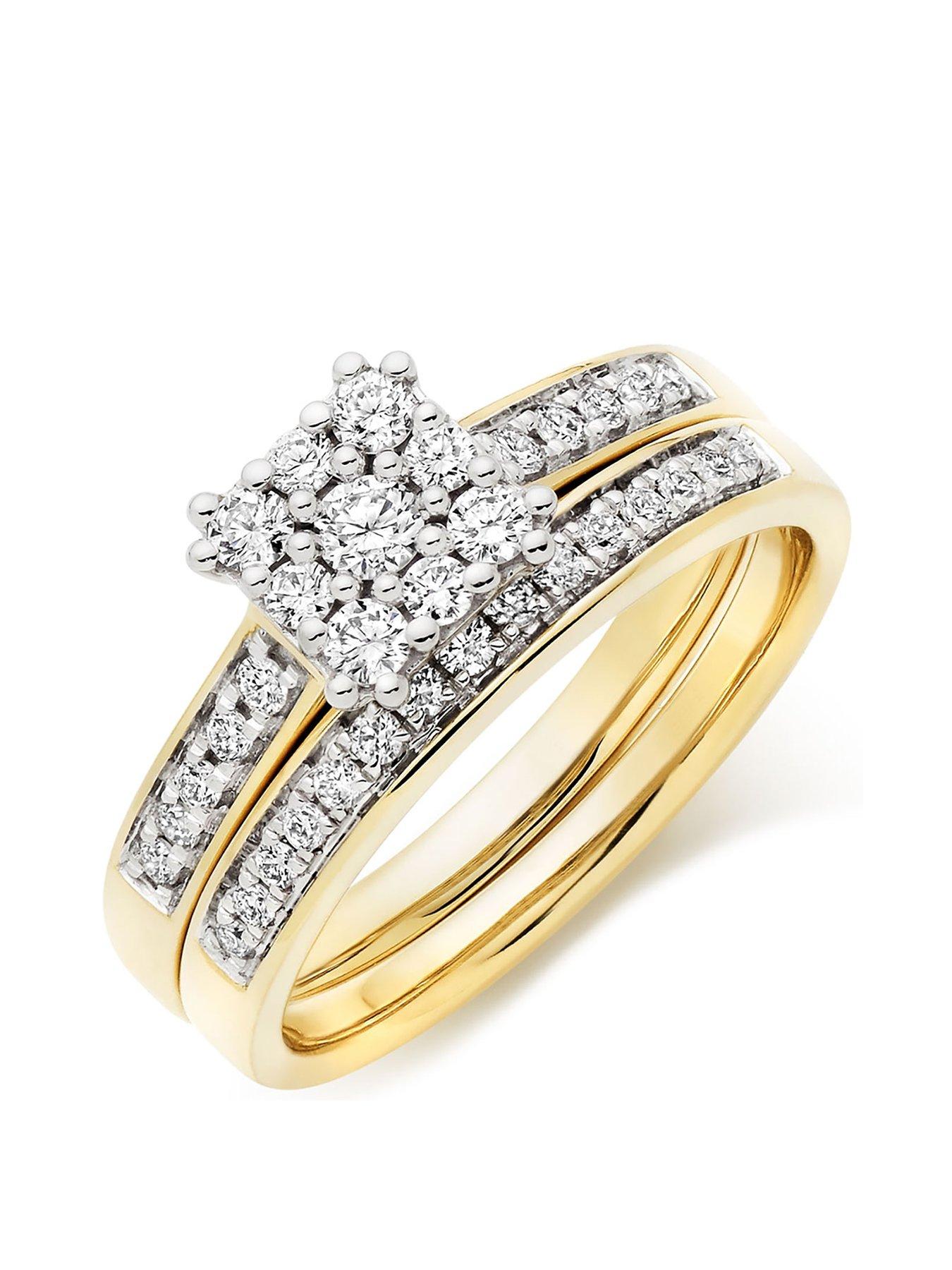 beaverbrooks-18ct-gold-diamond-cluster-ring-bridal-set