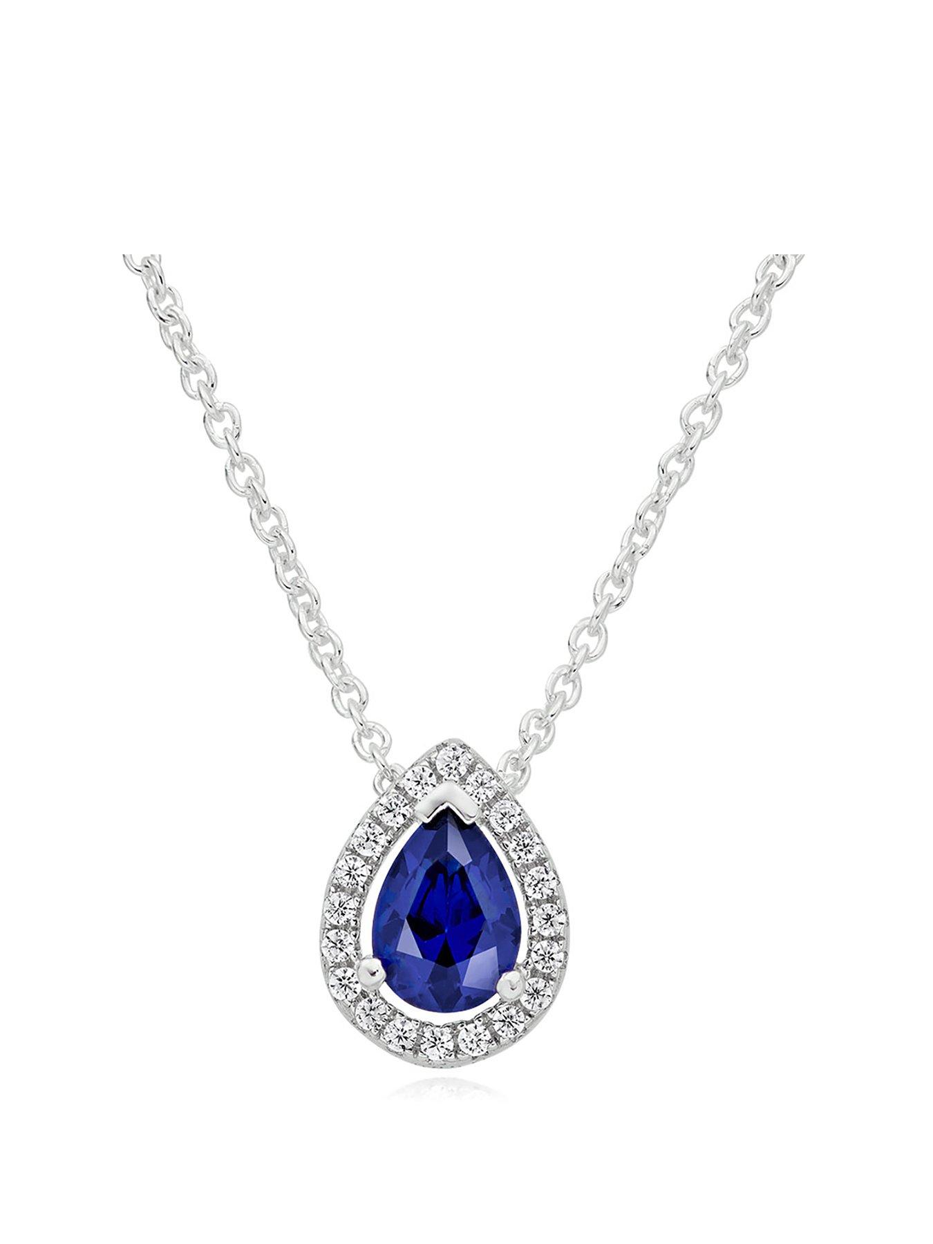 Beaverbrooks Silver Blue Cubic Zirconia Pear Halo Pendant