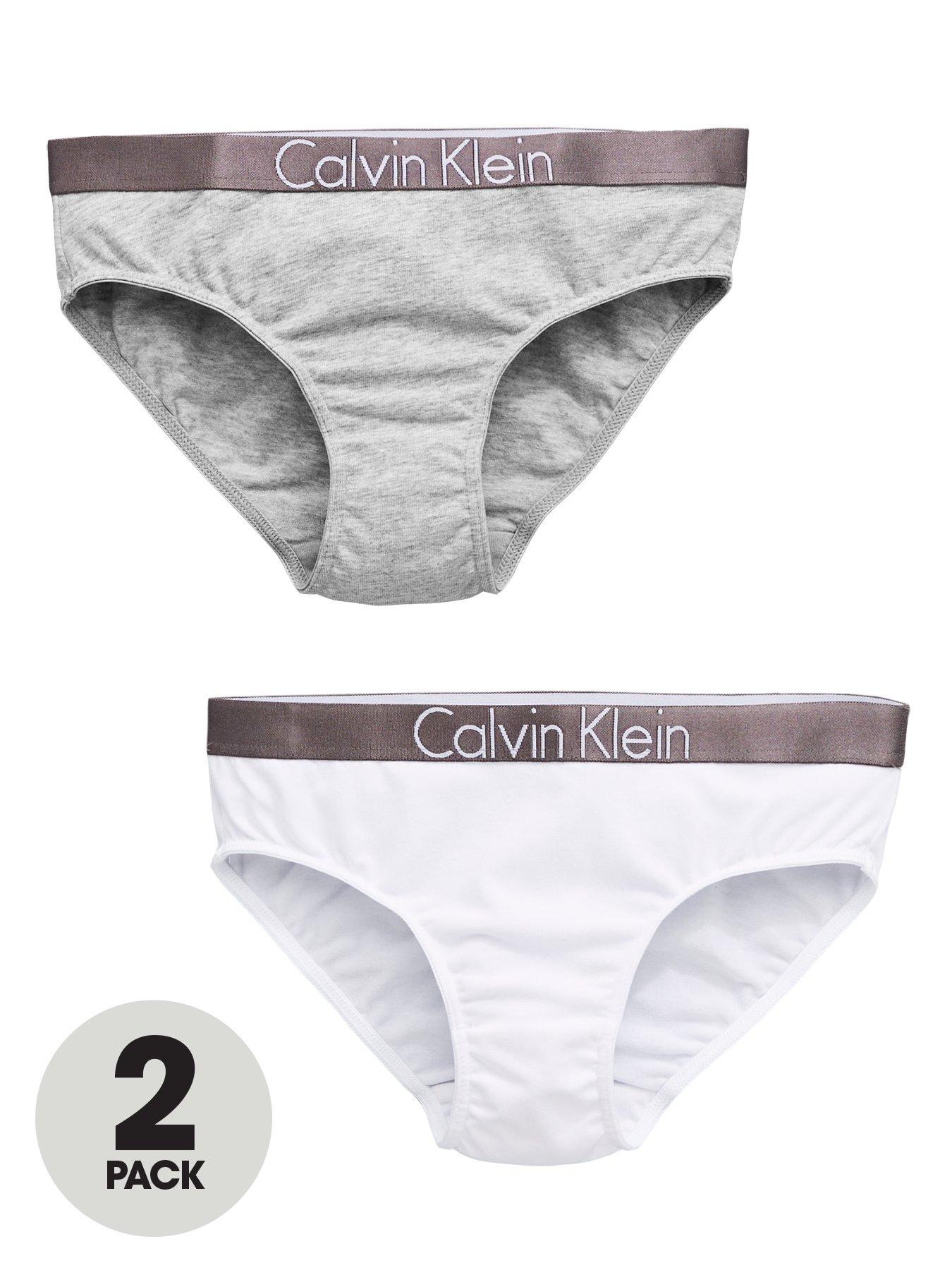 Calvin Klein Girls 2 Pack Bikini Briefs - Black/Grey