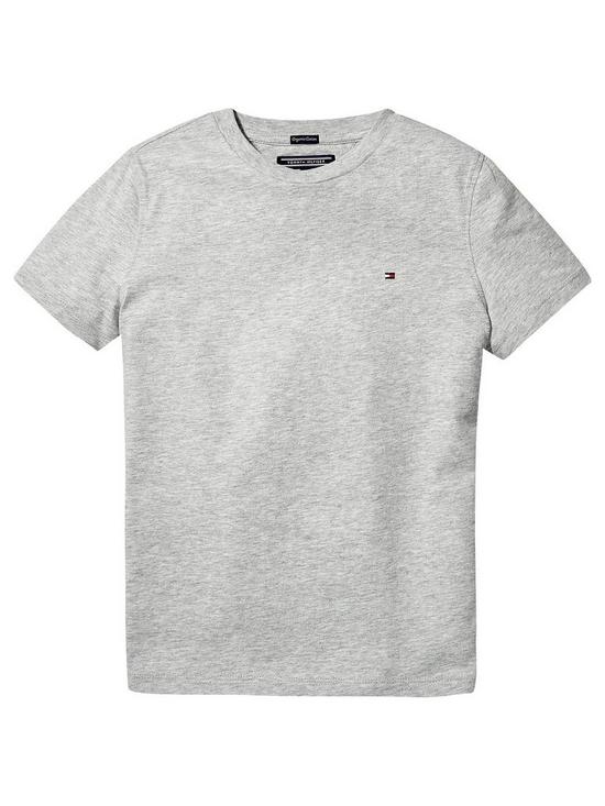 front image of tommy-hilfiger-boys-short-sleeve-essential-flag-t-shirt-grey