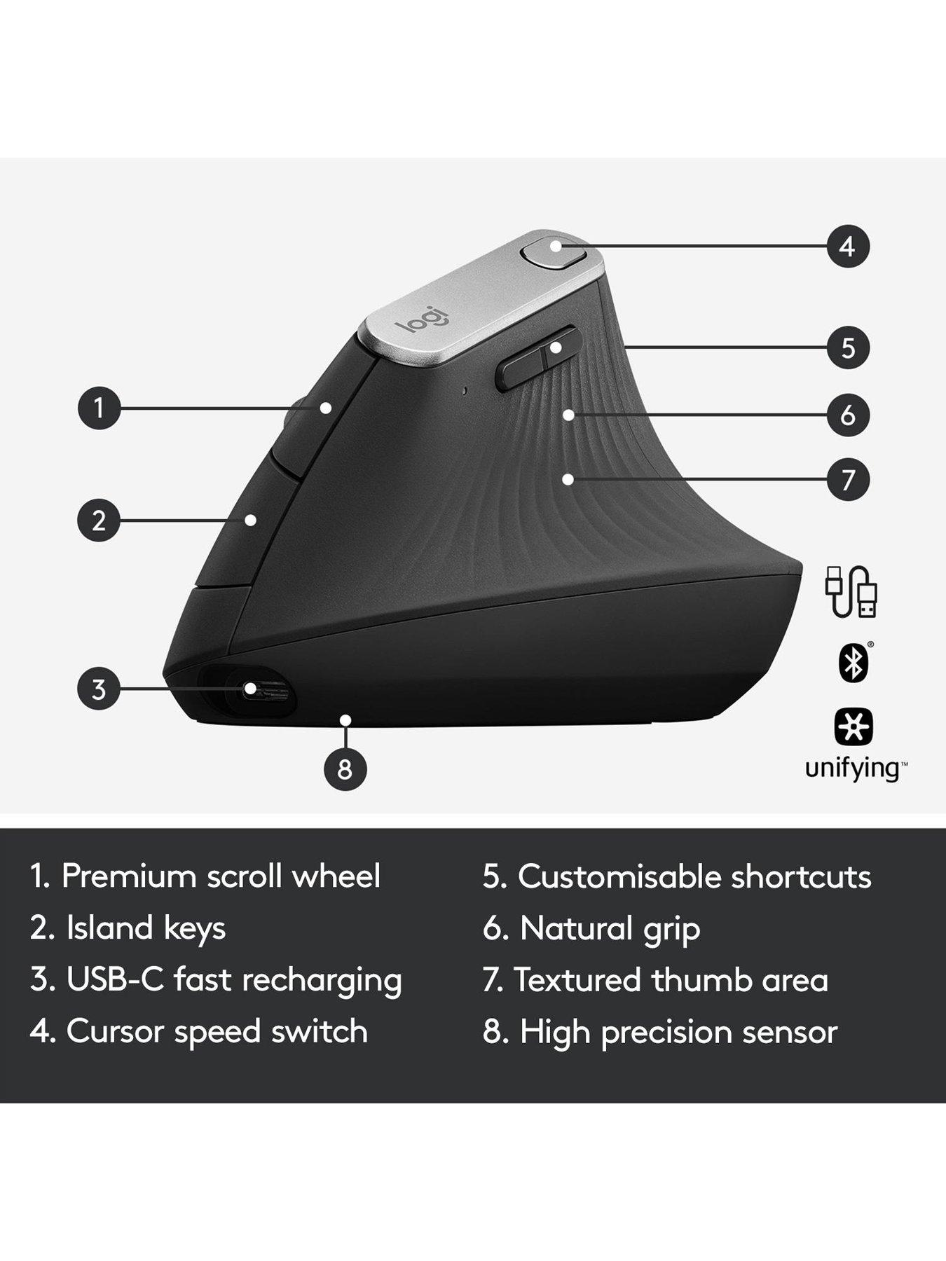 Image 5 of 8 of Logitech MX VERTICAL Ergonomic Wireless Mouse - Graphite