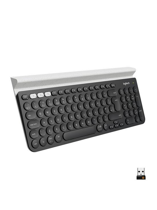 front image of logitech-k780-multi-device-wireless-keyboard-dark-greyspeckled-white-uk-24ghzbt-intnl