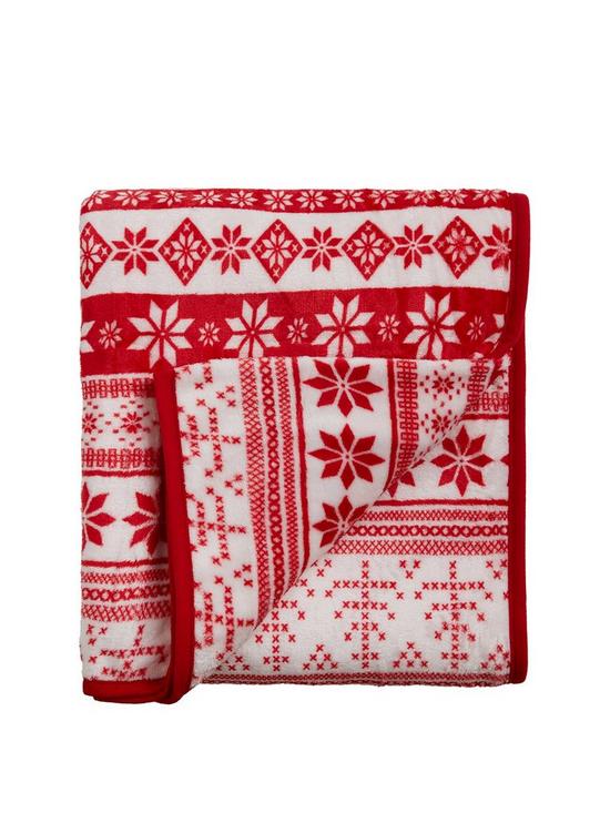 front image of cascade-home-home-christmas-fairisle-throw-red