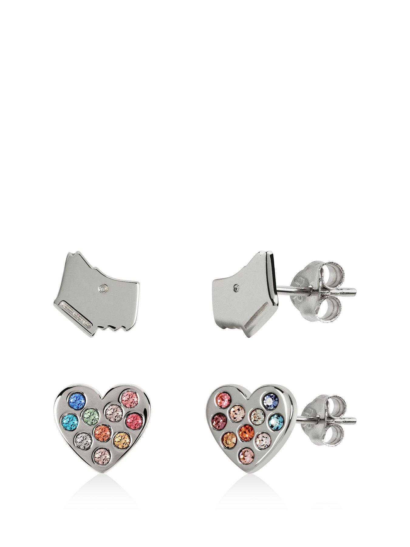 Solid 925 Sterling Silver Polished Enamel Heart Post Earrings 8mm x 5.9mm