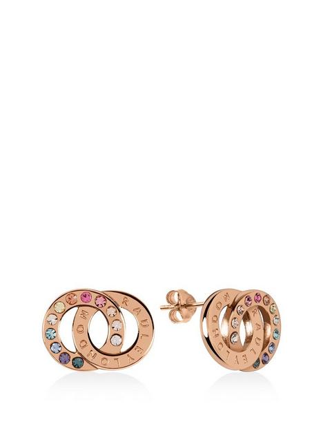 radley-rose-gold-plated-sterling-silver-rainbow-crystal-double-hoop-stud-ladies-earrings