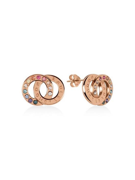 stillFront image of radley-rose-gold-plated-sterling-silver-rainbow-crystal-double-hoop-stud-ladies-earrings