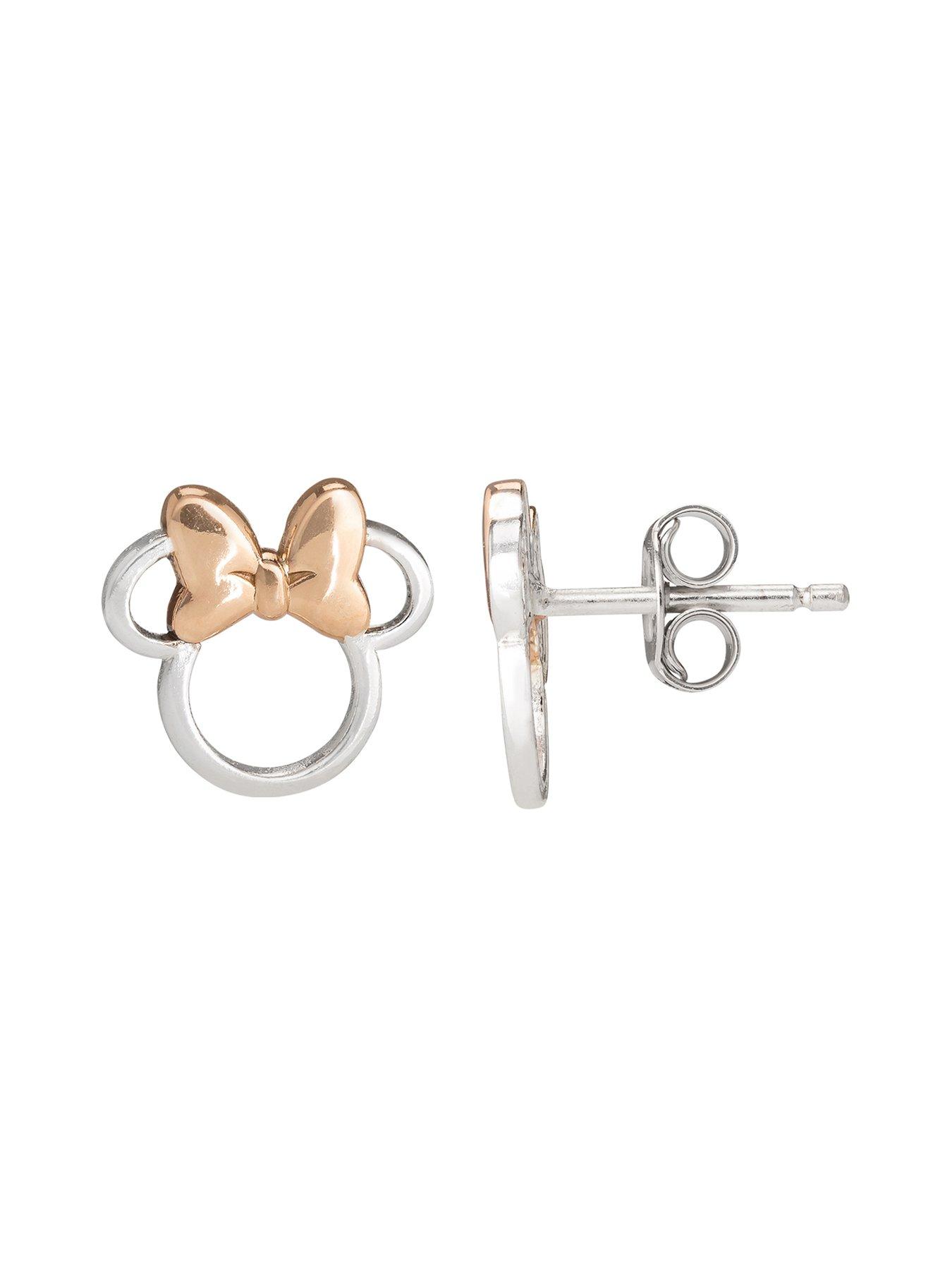  image of disney-minnie-mouse-sterling-silver-and-rose-gold-bow-stud-earrings