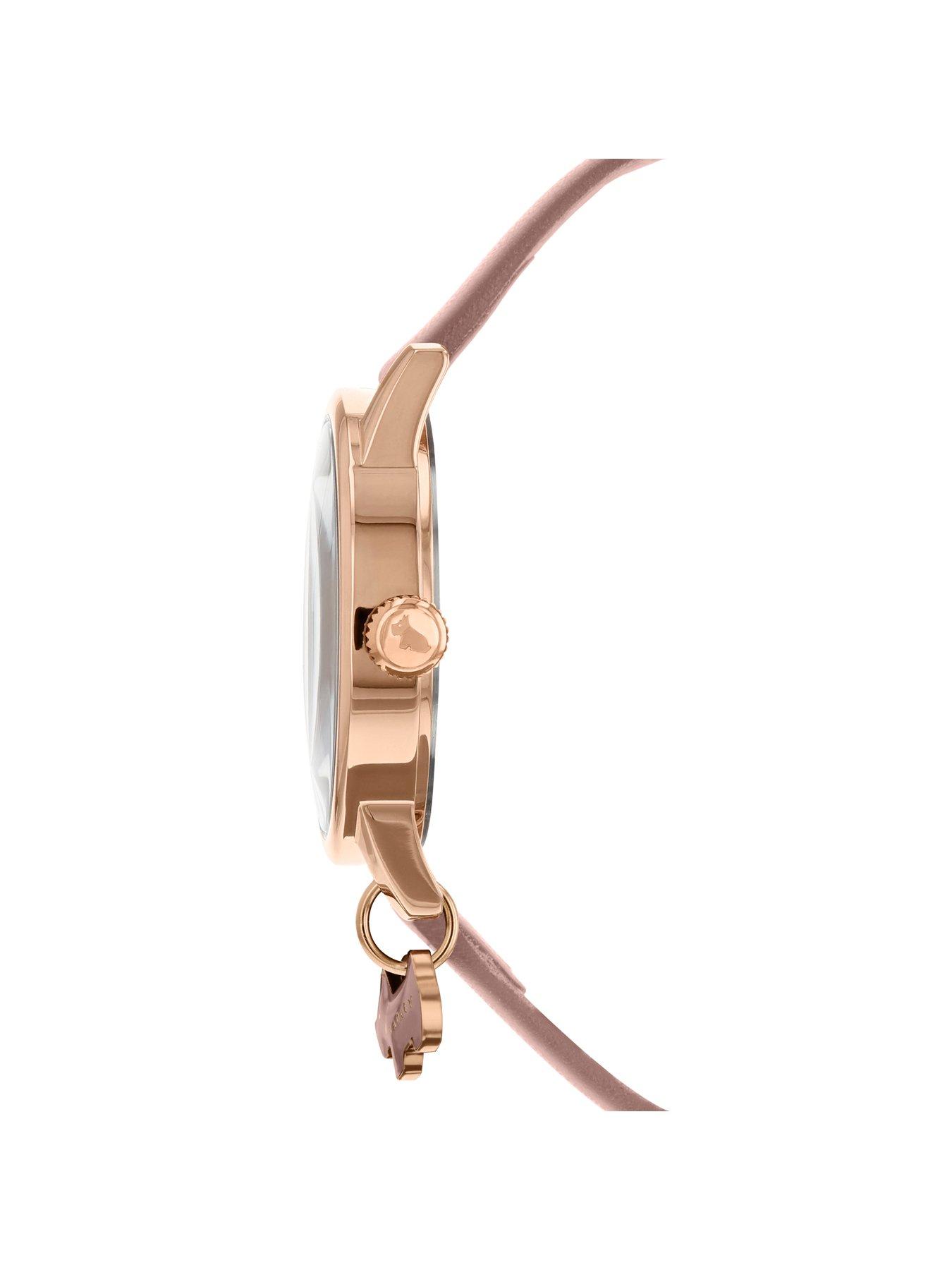  image of radley-botanical-floral-white-and-rose-gold-dog-charm-dial-pink-leather-strap-ladies-watch