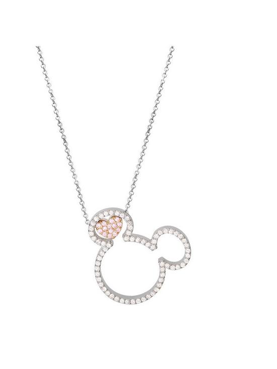 stillFront image of disney-mickey-mouse-sterling-silver-open-crystal-and-rose-gold-crystal-heart-pendant-necklace