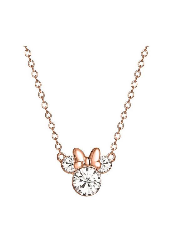 front image of disney-minnie-mouse-rose-gold-plated-sterling-silver-crystal-pendant-necklace