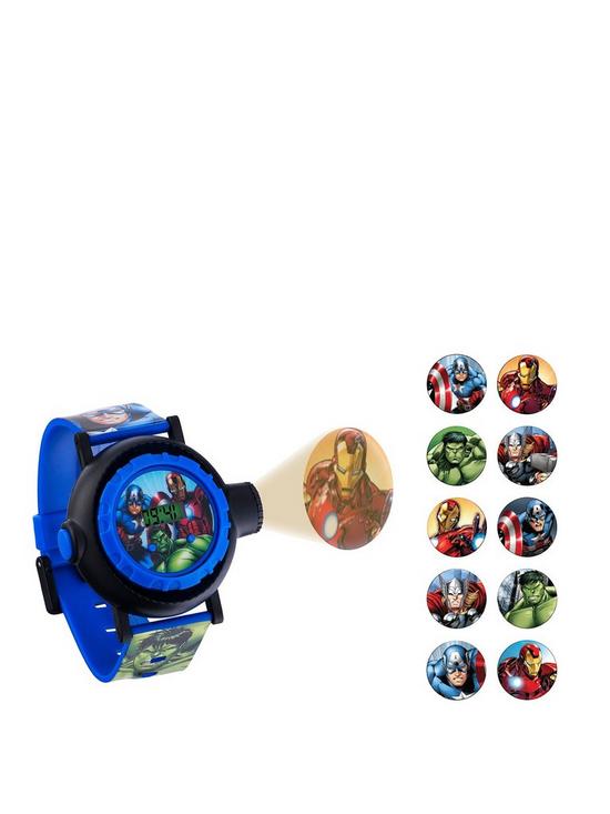 front image of disney-avengers-projector-dial-printed-strap-kids-watch