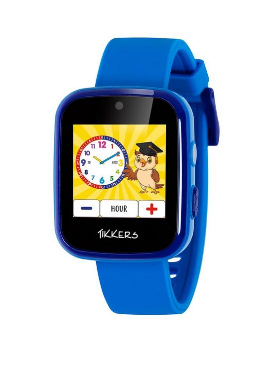 front image of tikkers-full-display-blue-silicone-strap-kids-smart-watch