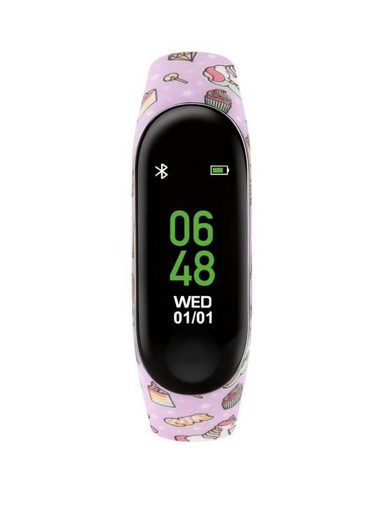 front image of tikkers-activity-tracker-digital-dial-lilac-unicorn-print-silicone-strap-kids-watch