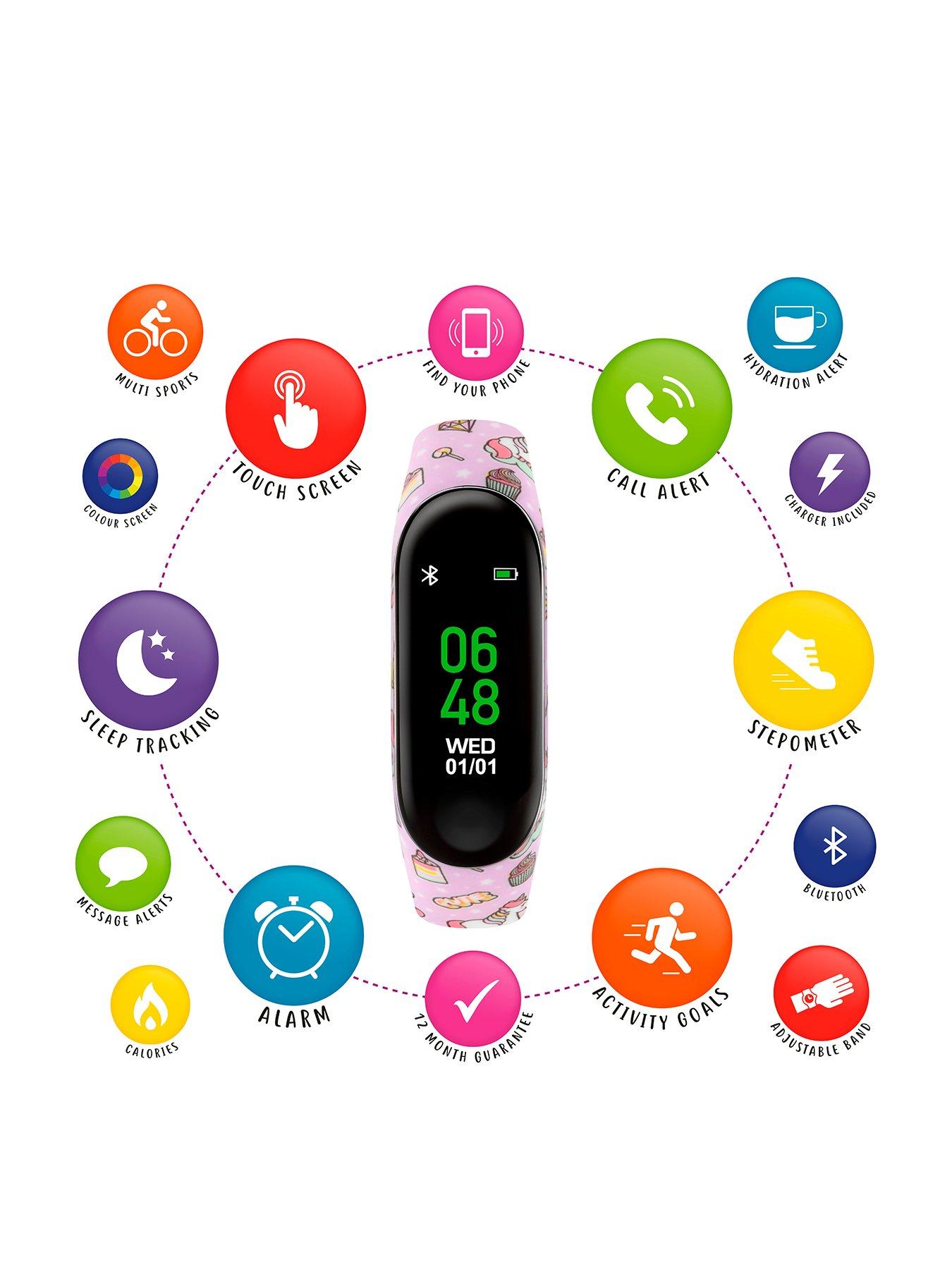 Tikkers Activity Tracker Digital Dial Lilac Unicorn Print Silicone Strap Kids Watch