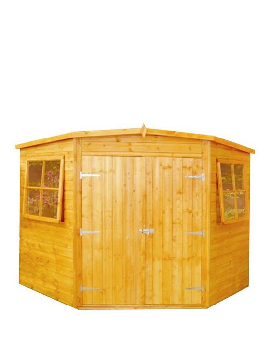 front image of shire-corner-shed-shiplap-dip-treated-7x7