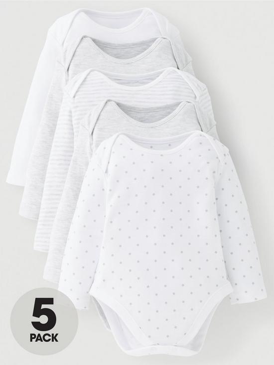front image of mini-v-by-very-baby-unisex-5-pack-long-sleeve-essentials-bodysuits-grey-mixnbsp