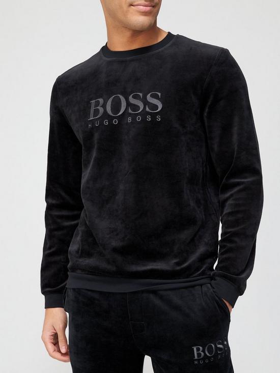 front image of boss-bodywear-velour-sweatshirt-black