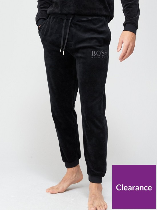 front image of boss-bodywear-velour-lounge-pants-black