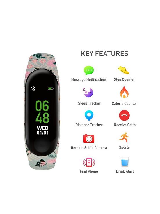 stillFront image of reflex-active-series-1-activity-tracker-with-colour-touch-screen-and-blue-butterfly-print-silicone-strap