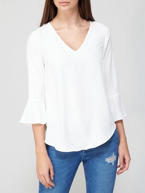 front image of v-by-very-frill-sleeve-v-neck-shell-top-ivory